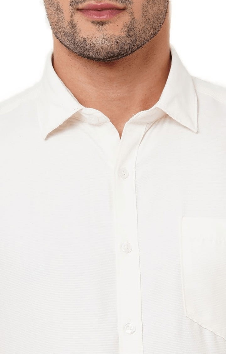 SOLEMIO | Men's White Polyester Solid Formal Shirt 3