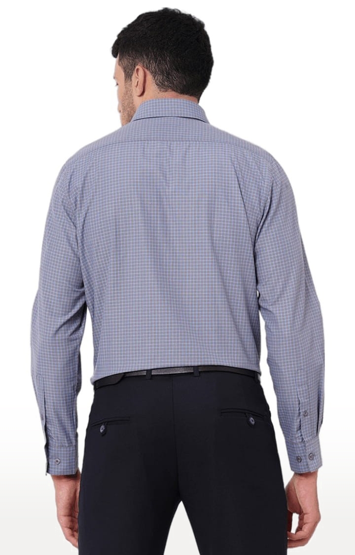 SOLEMIO | Men's Blue Cotton Checked Formal Shirt 2