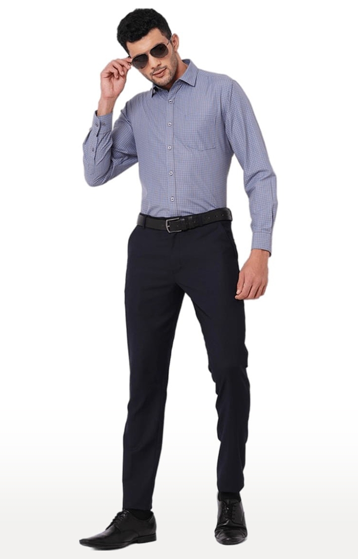 SOLEMIO | Men's Blue Cotton Checked Formal Shirt 1