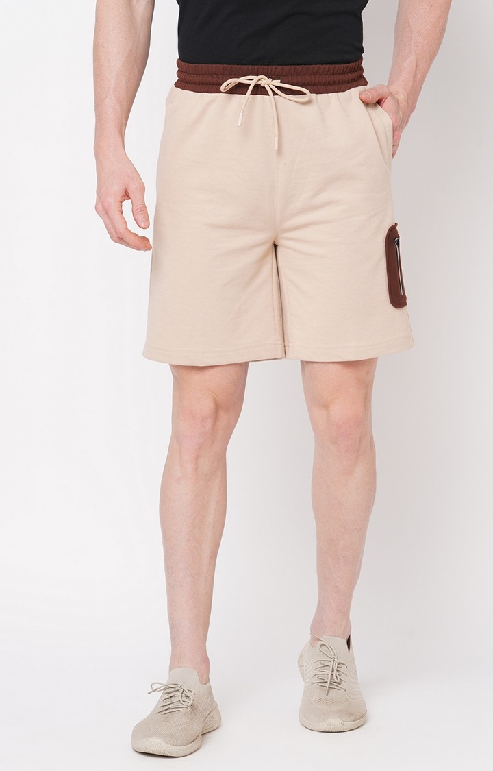 Men's  Slim Fit Cotton Beige Shorts