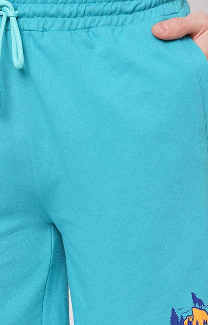 Men's Blue Cotton Printed Short
