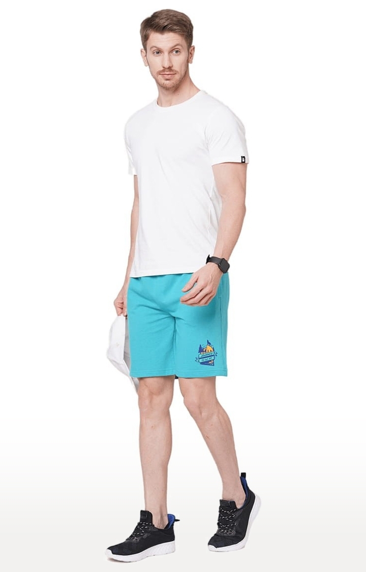 Men's Blue Cotton Printed Short