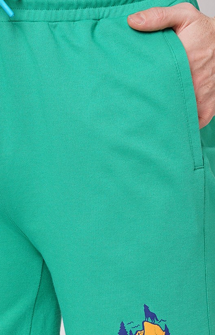 Men's Green Cotton Printed Short