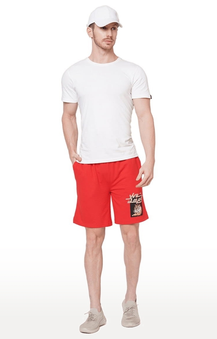 Men's Red Cotton Printed Short