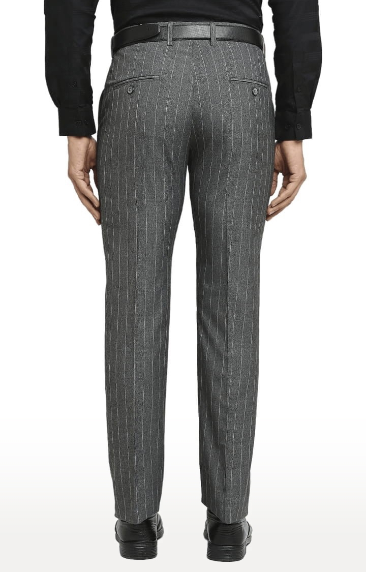 SOLEMIO | Men's Grey Polyester Striped Formal Trousers 3