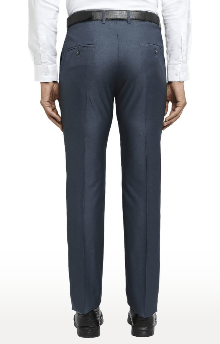 Men's Blue Polyester Solid Formal Trousers