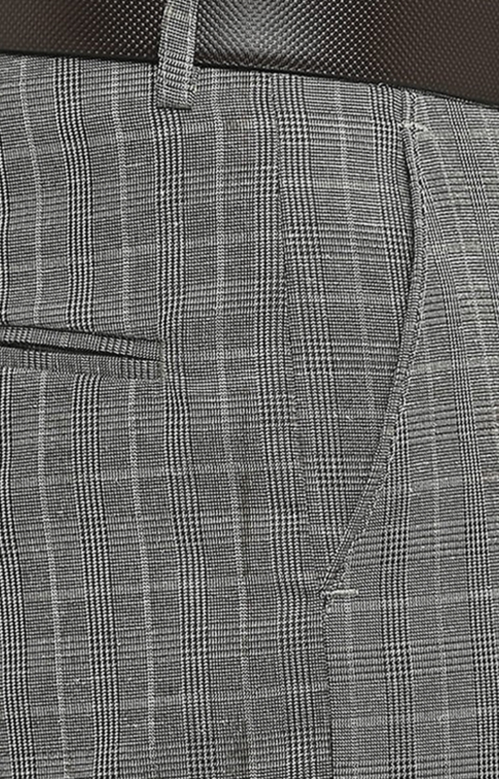 SOLEMIO | Men's Grey Polyester Checked Formal Trousers 4