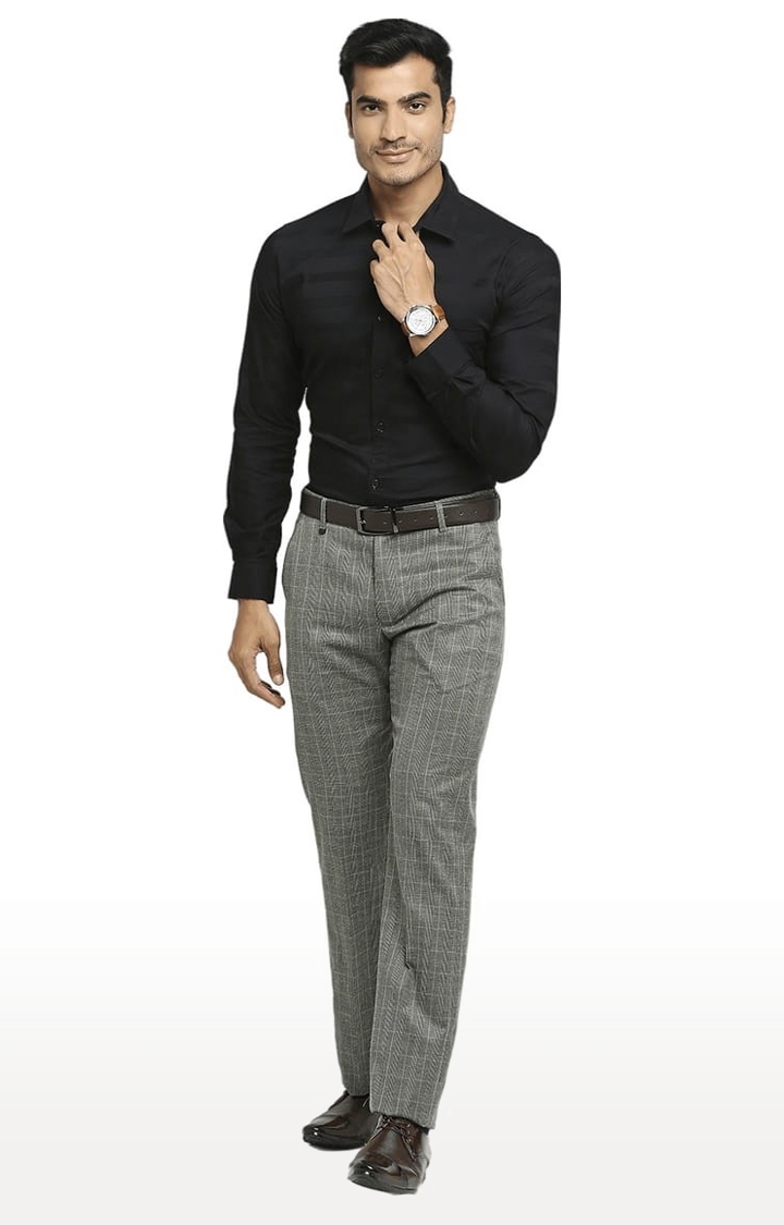 SOLEMIO | Men's Grey Polyester Checked Formal Trousers 1