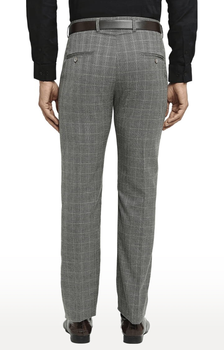 SOLEMIO | Men's Grey Polyester Checked Formal Trousers 3
