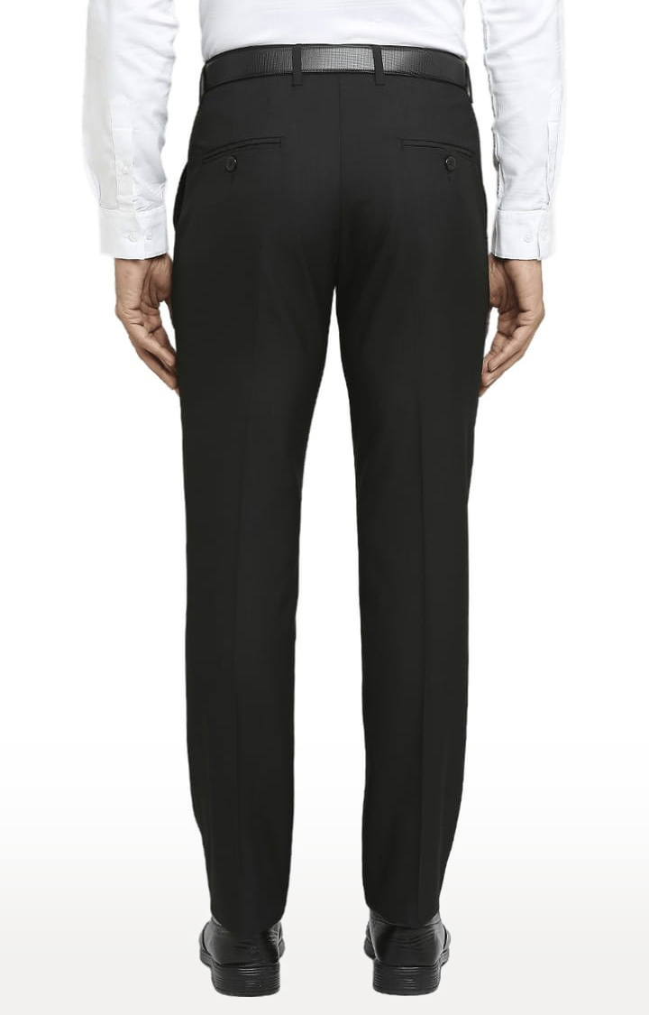 Men's Black Polyester Solid Formal Trousers
