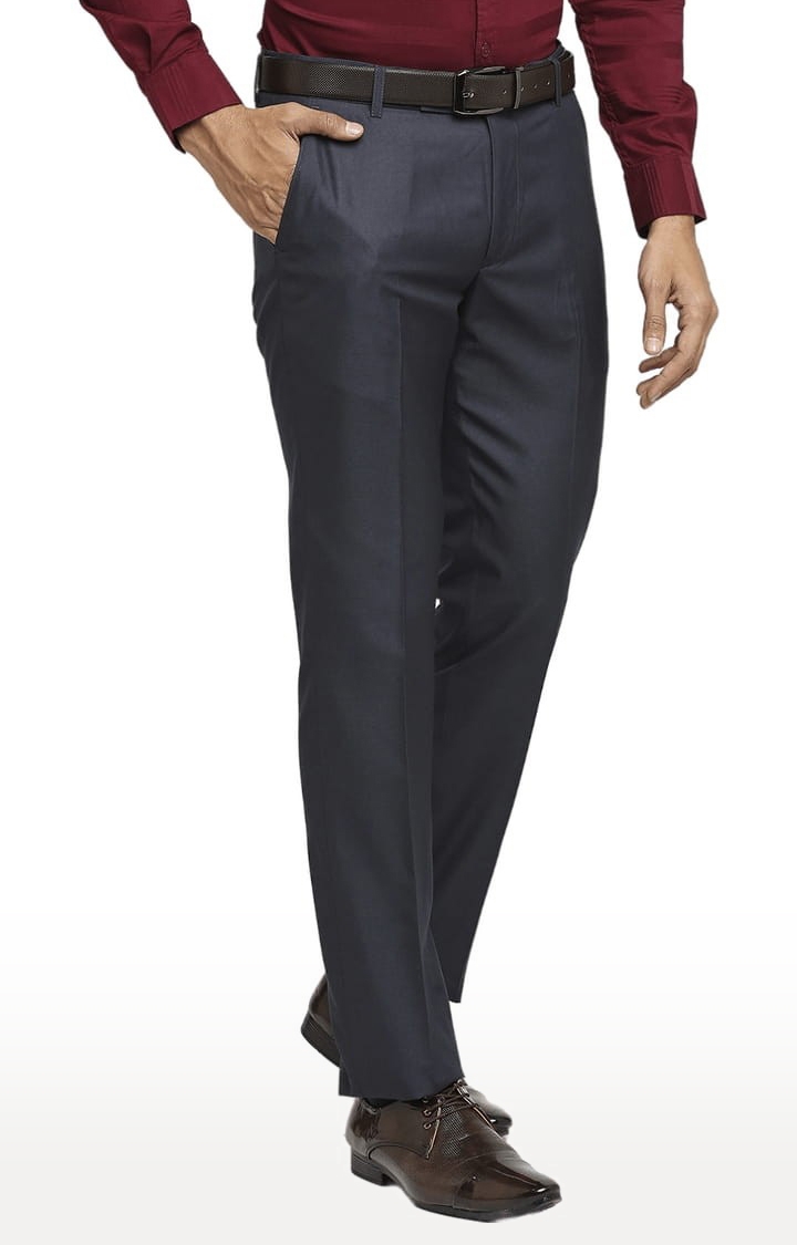 SOLEMIO | Men's Blue Polyester Solid Formal Trousers 2