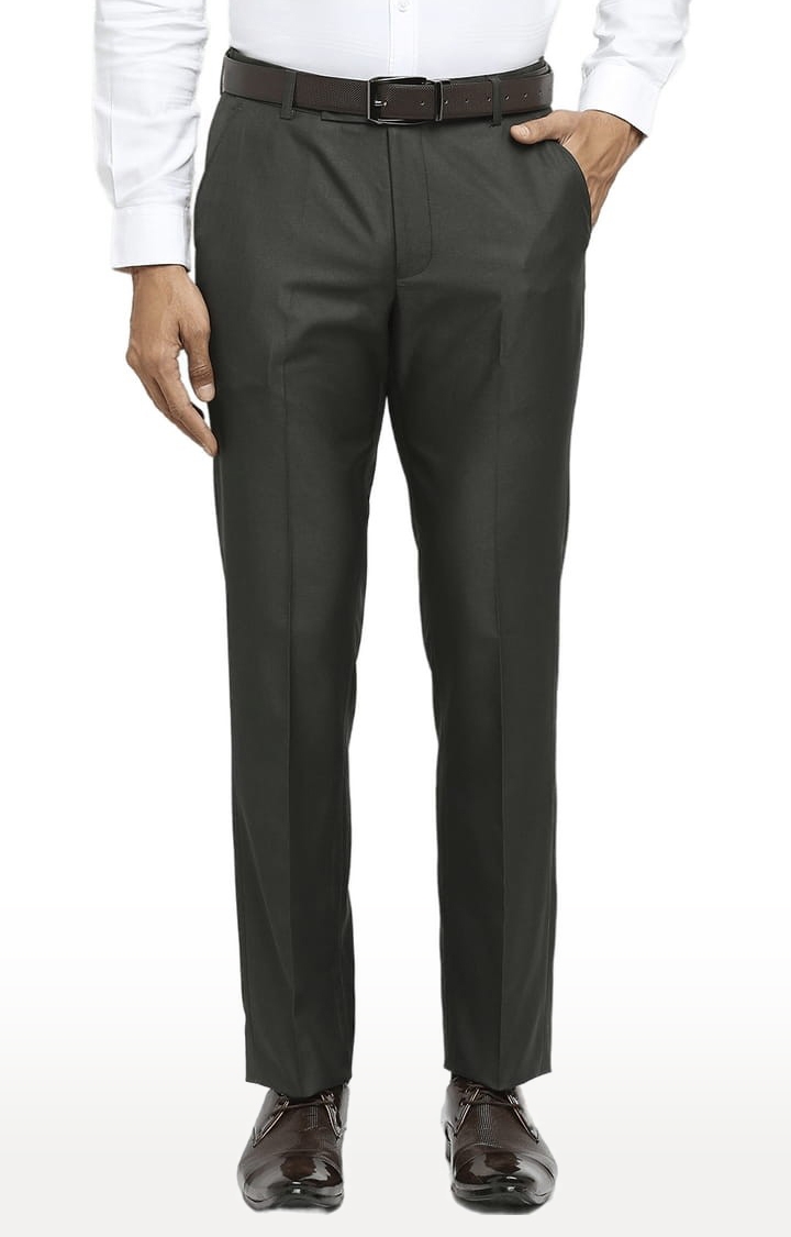 SOLEMIO | Men's Green Polyester Solid Formal Trousers 0