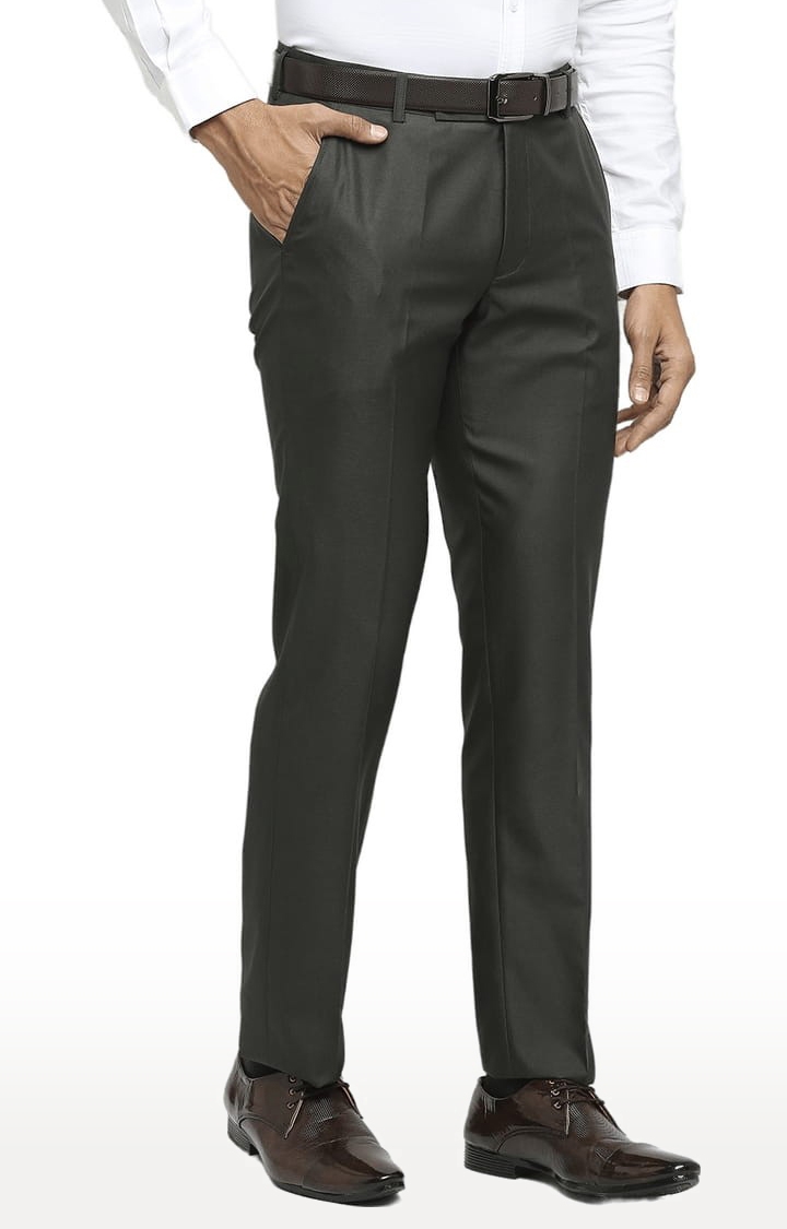 SOLEMIO | Men's Green Polyester Solid Formal Trousers 2