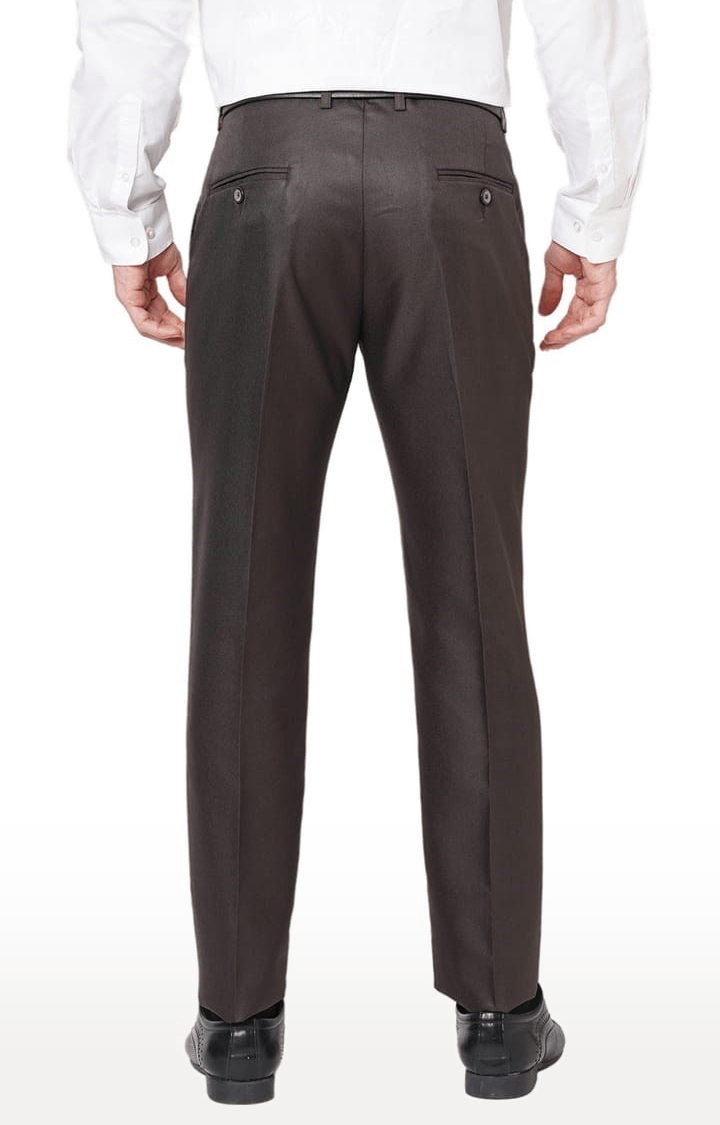 SOLEMIO | Men's Brown Polyester Solid Flat Front Formal Trousers 3
