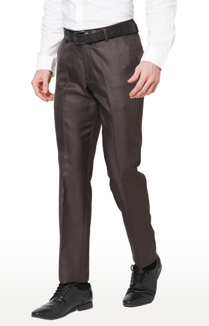 SOLEMIO | Men's Brown Polyester Solid Flat Front Formal Trousers 0