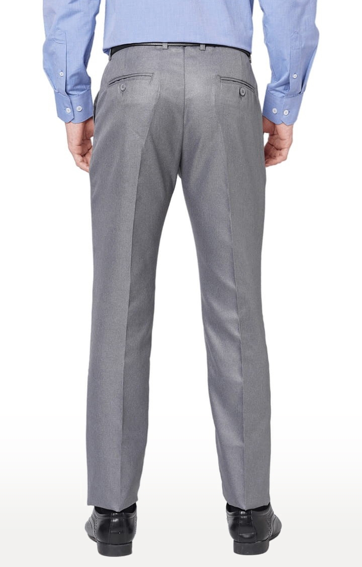 SOLEMIO | Men's Grey Polyester Solid Flat Front Formal Trousers 3