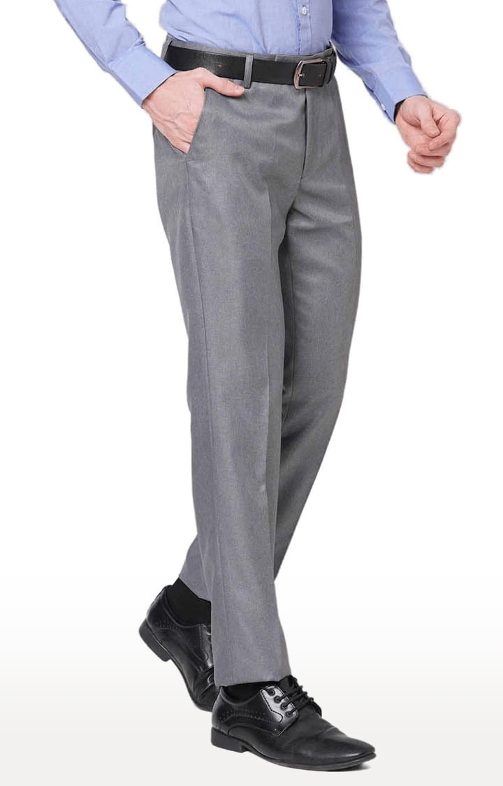 SOLEMIO | Men's Grey Polyester Solid Flat Front Formal Trousers 2
