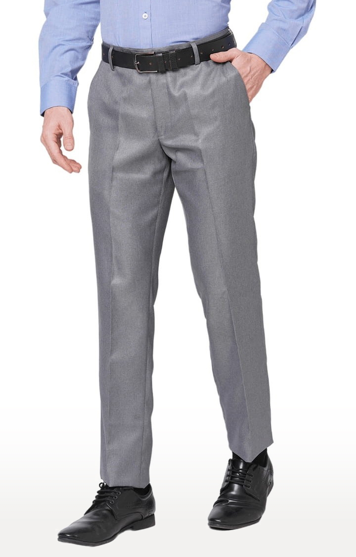 SOLEMIO | Men's Grey Polyester Solid Flat Front Formal Trousers 0