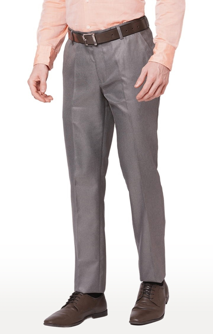 SOLEMIO | Men's Grey Polyester Solid Flat Front Formal Trousers 0