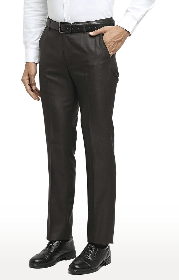 SOLEMIO | Men's Brown Polyester Solid Formal Trousers 0