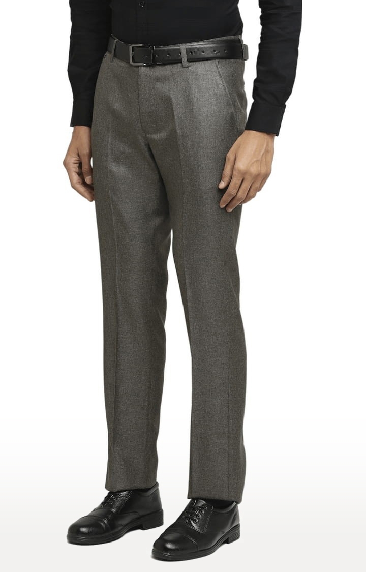 SOLEMIO | Men's Grey Polyester Solid Formal Trousers 0