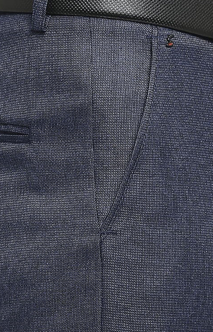 Men's Blue Polyester Solid Formal Trousers