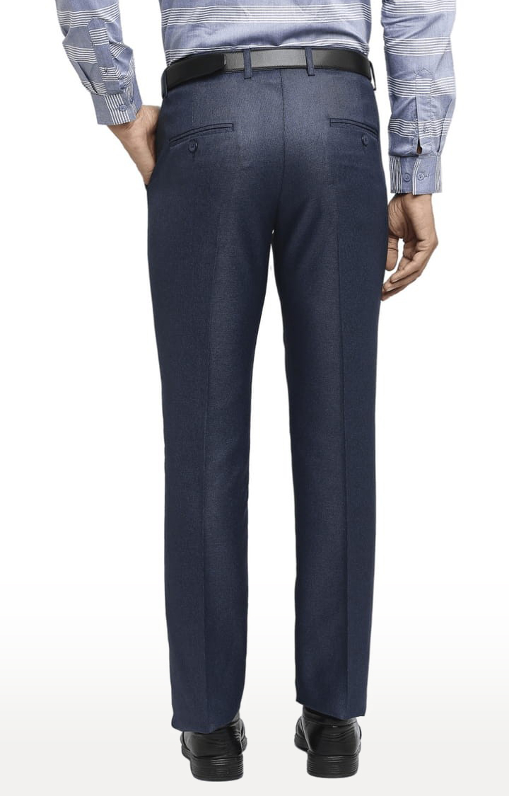 Men's Blue Polyester Solid Formal Trousers