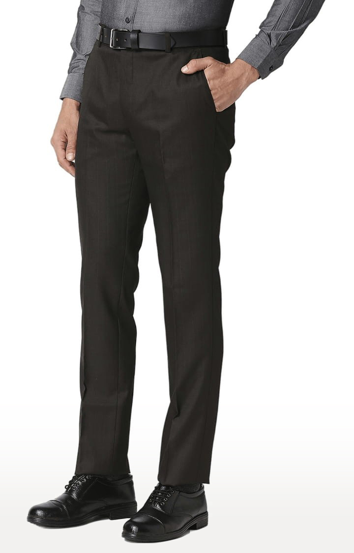 Men's Black Polyester Checked Formal Trousers