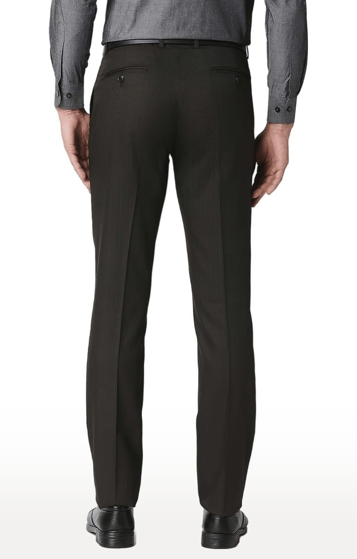 Men's Black Polyester Checked Formal Trousers