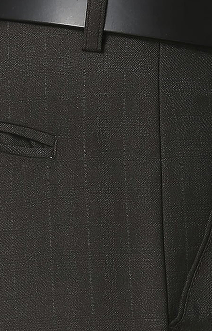 Men's Black Polyester Checked Formal Trousers