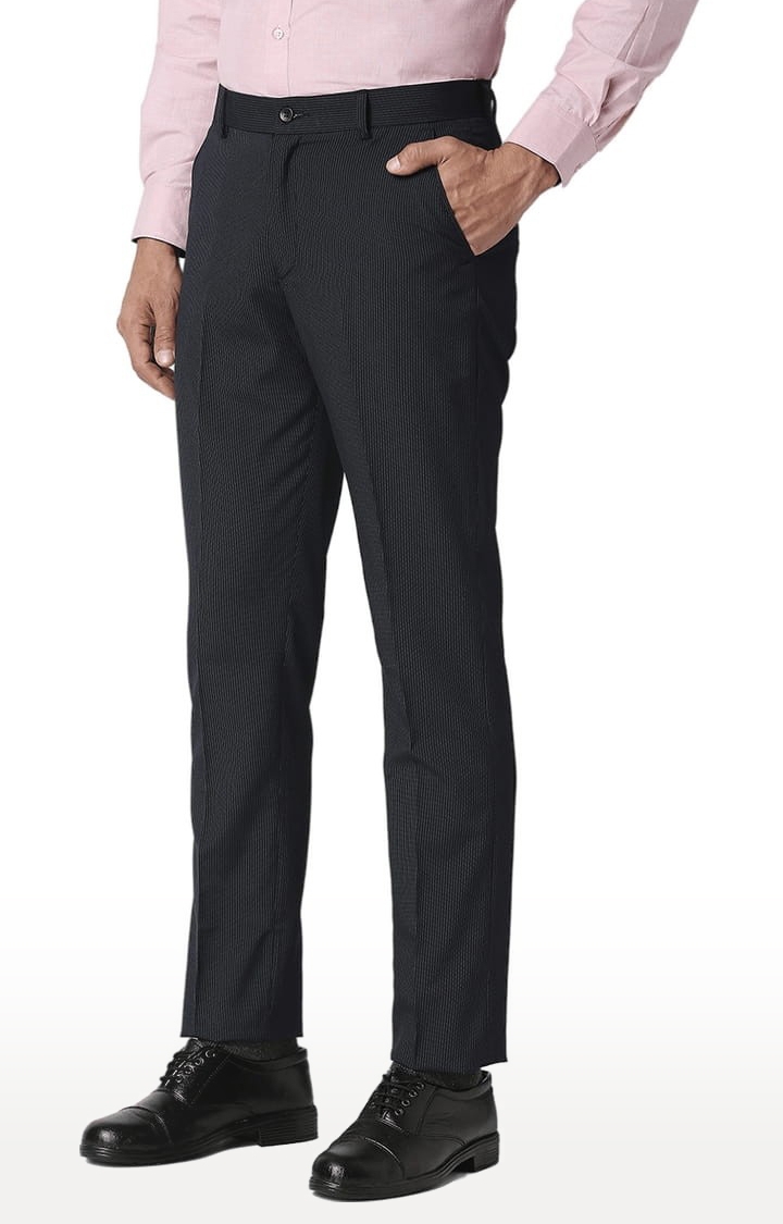 SOLEMIO | Men's Black Polyester Checked Formal Trousers 2
