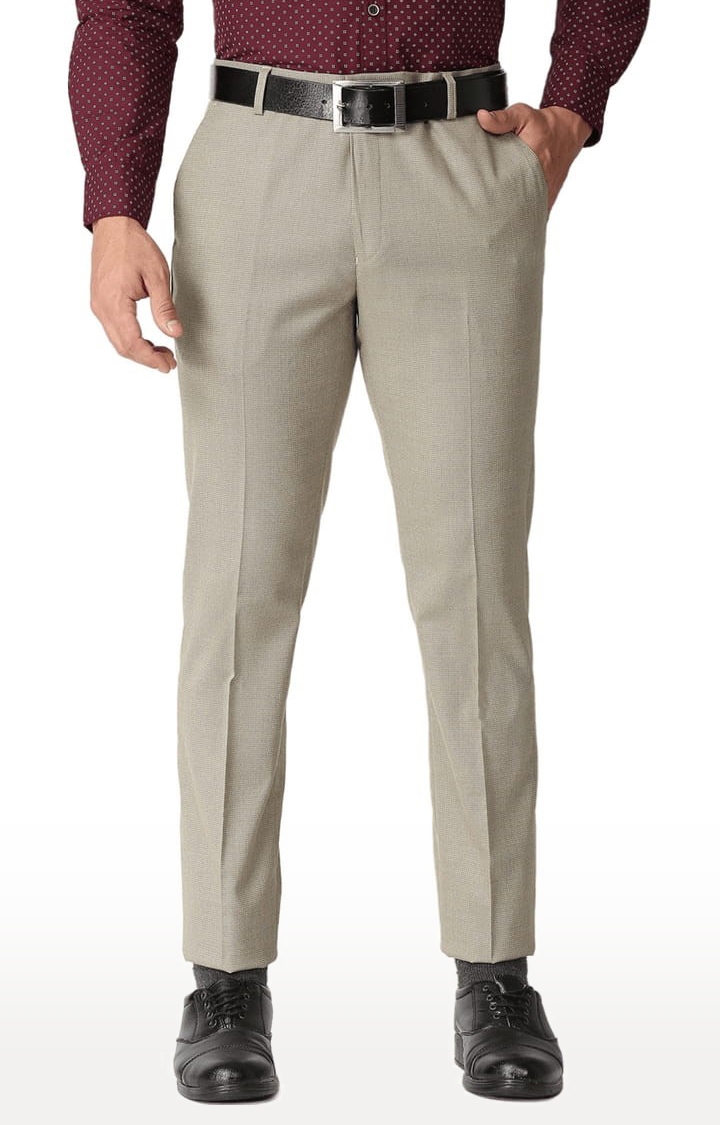 SOLEMIO | Men's Beige Polyester Checked Formal Trousers 0