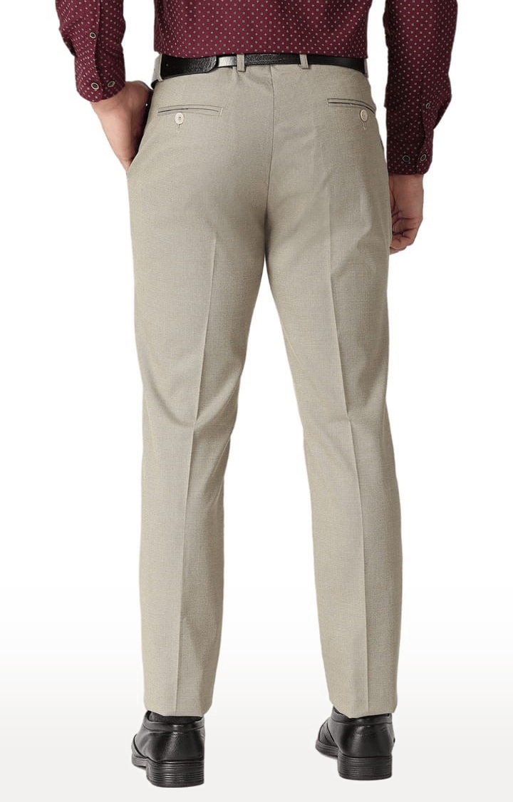 SOLEMIO | Men's Beige Polyester Checked Formal Trousers 3