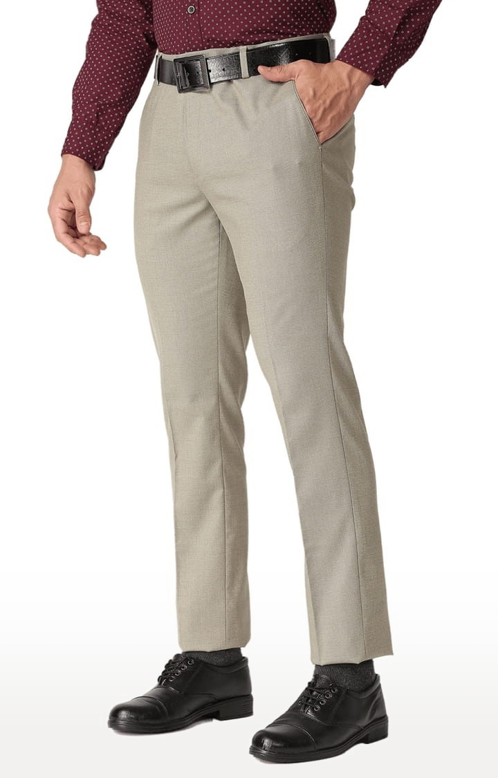 SOLEMIO | Men's Beige Polyester Checked Formal Trousers 2