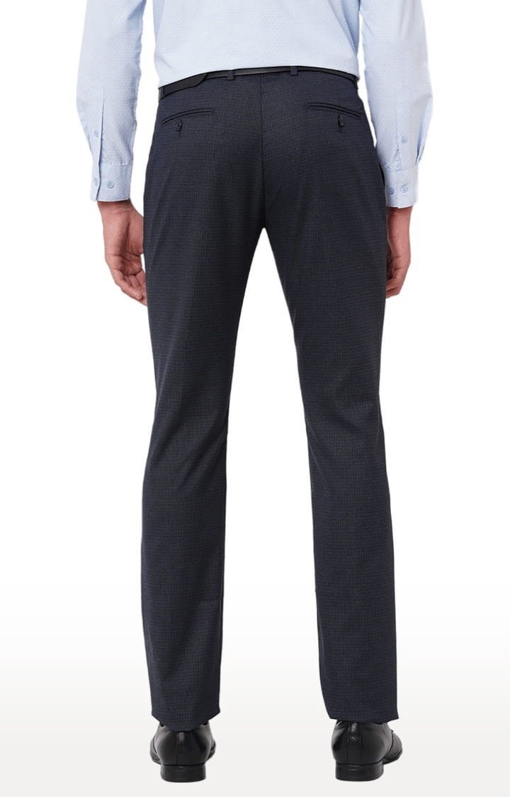 SOLEMIO | Men's Blue Polyester Checked Formal Trousers 3