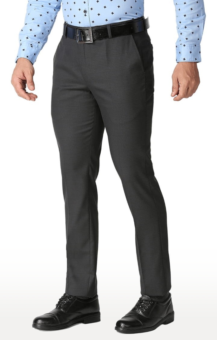 SOLEMIO | Men's Black Polyester Checked Formal Trousers 2