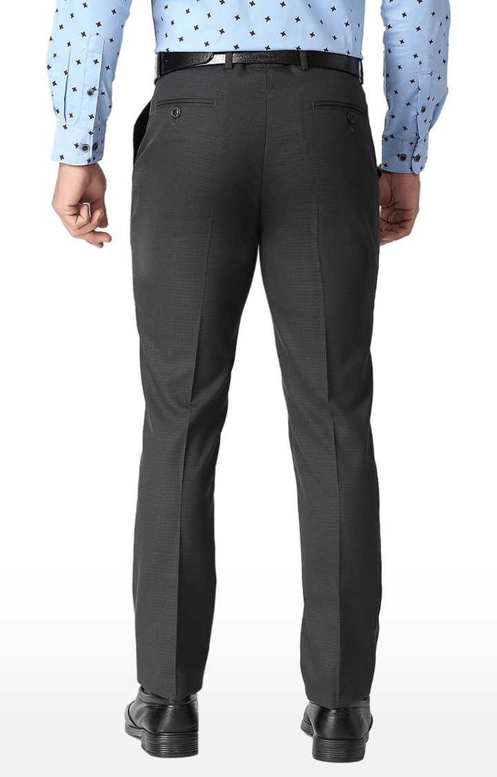 SOLEMIO | Men's Black Polyester Checked Formal Trousers 3
