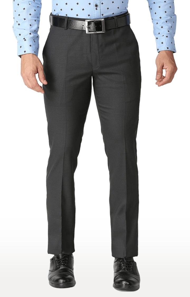 SOLEMIO | Men's Black Polyester Checked Formal Trousers 0