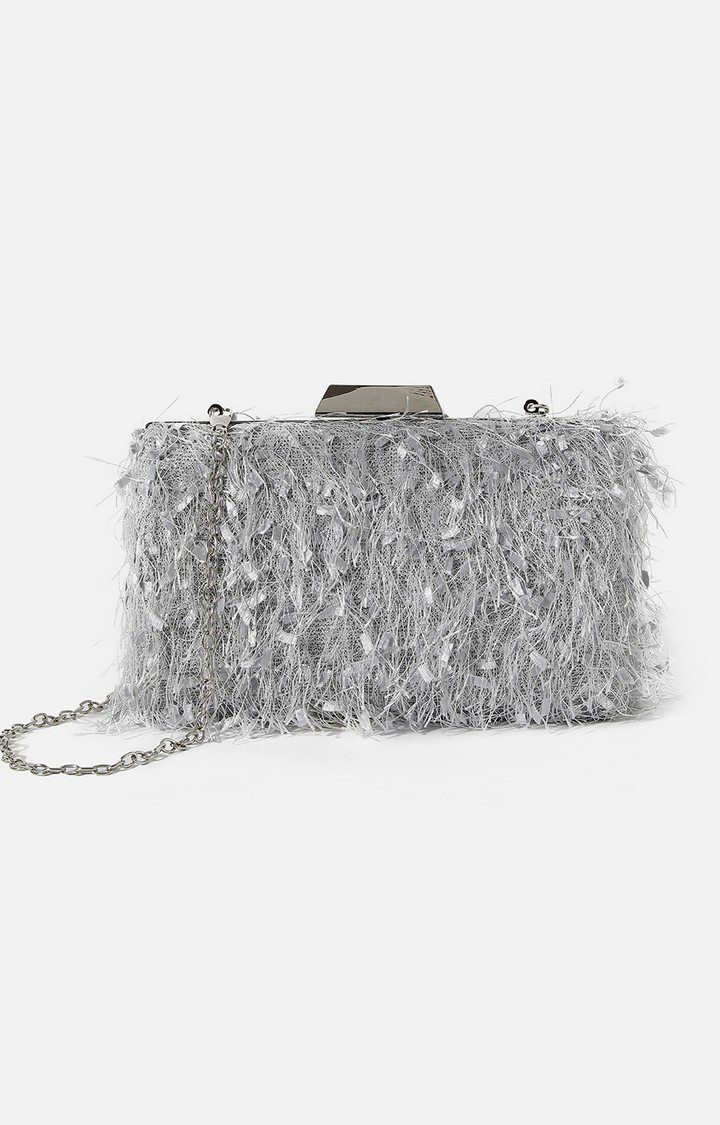 Haute Sauce By Campus Sutra Silver Fabric Clutch Bags