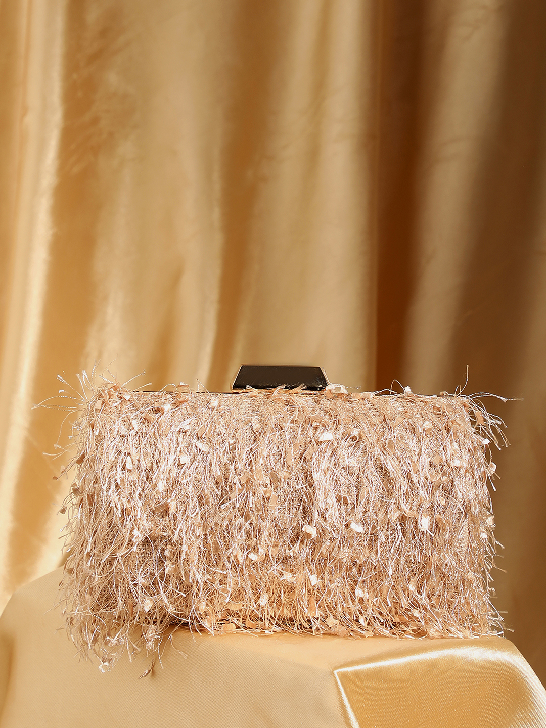 Haute Sauce By Campus Sutra Gold Fabric Clutch Bags