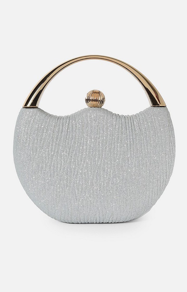 Haute Sauce By Campus Sutra Silver Pu Clutch Bags