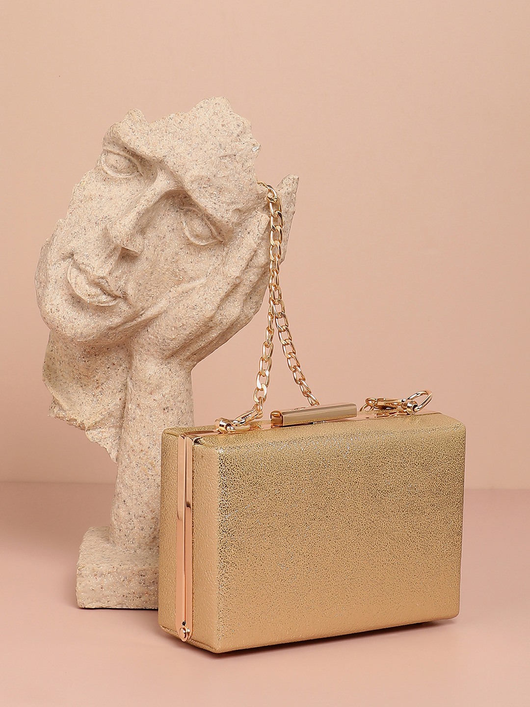 Haute Sauce By Campus Sutra Gold Pu Clutch Bags
