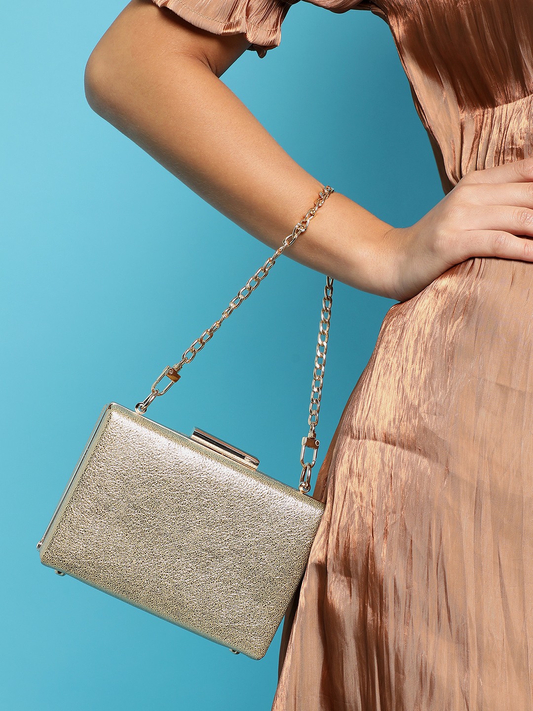 Haute Sauce By Campus Sutra Gold Pu Clutch Bags
