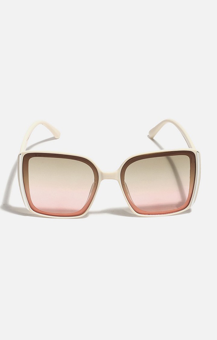 Haute Sauce By Campus Sutra Women Brown Lens & White Oversized Sunglasses With Polarised Lens