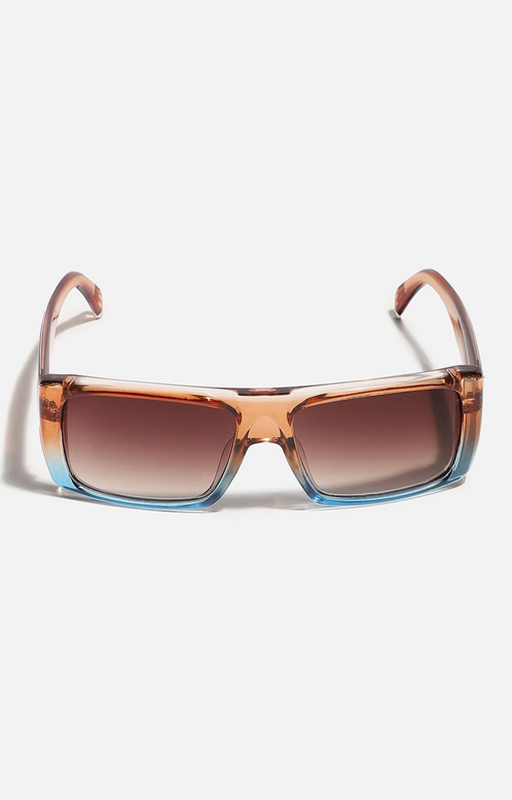 Haute Sauce By Campus Sutra Women Brown Lens & Rose Gold-Toned Rectangle Sunglasses With Polarised Lens