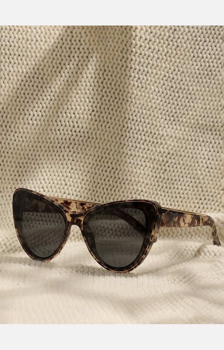 Haute Sauce By Campus Sutra Women Black Lens & Brown Cateye Sunglasses With Polarised Lens