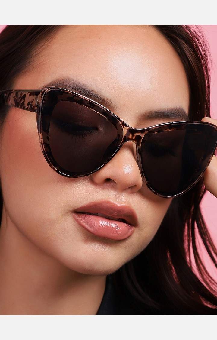 Haute Sauce By Campus Sutra Women Black Lens & Brown Cateye Sunglasses With Polarised Lens
