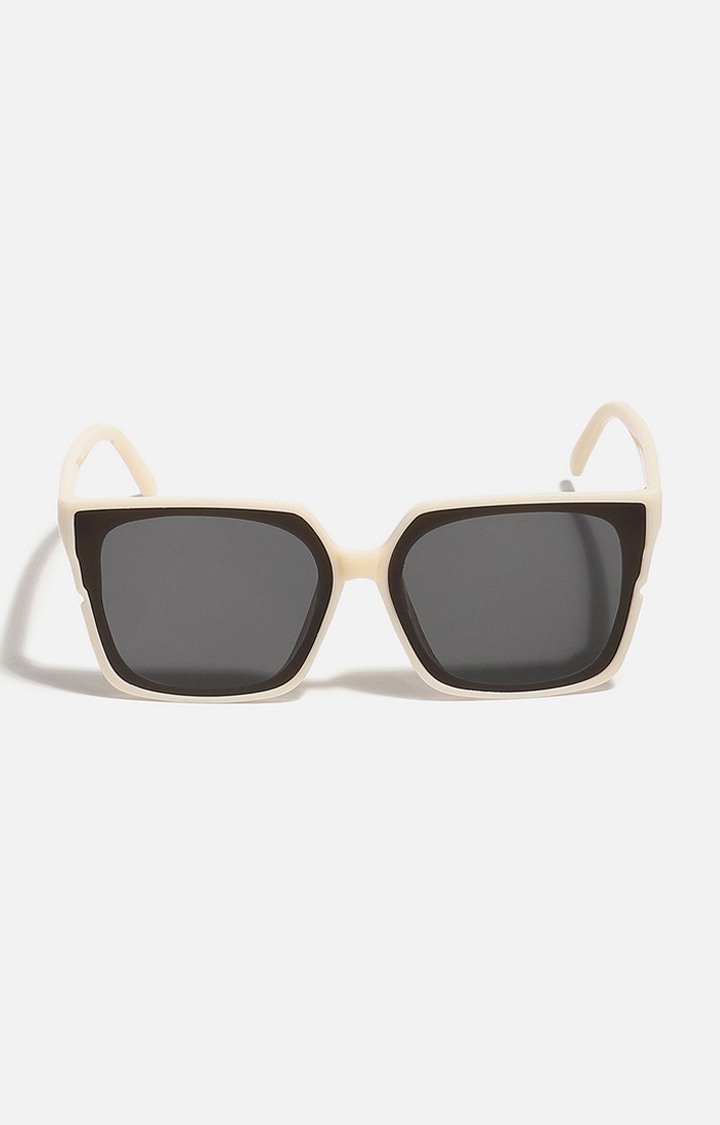 Haute Sauce By Campus Sutra Women Black Lens & White Oversized Sunglasses With Polarised Lens