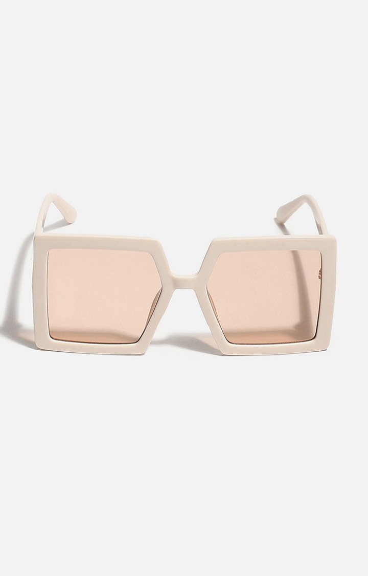 Haute Sauce By Campus Sutra Women Brown Lens & White Rectangle Sunglasses With Polarised Lens