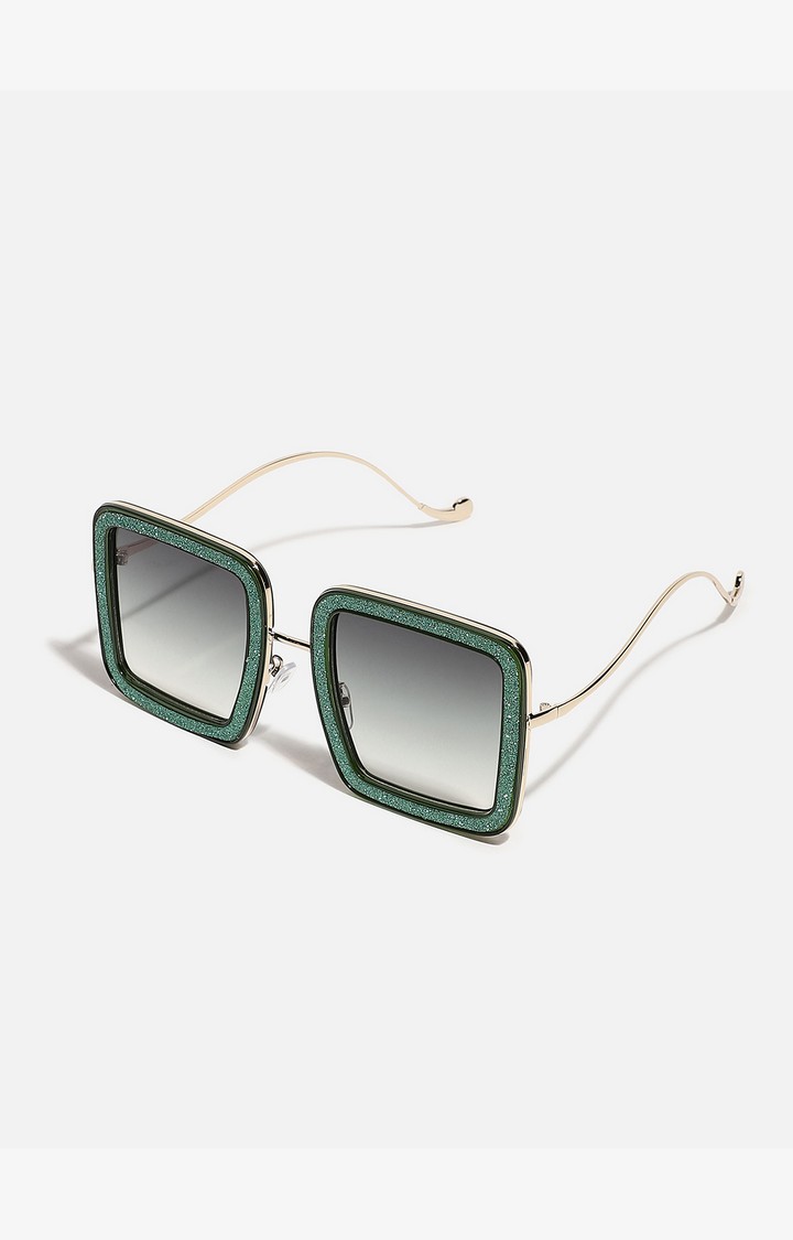 Haute Sauce By Campus Sutra Women Green Lens & Green Oversized Sunglasses With Polarised Lens